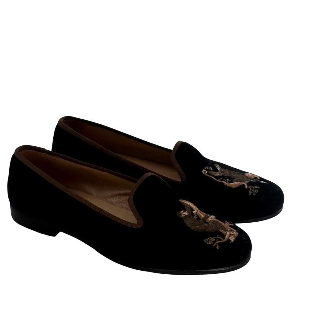 Stubbs & Wootton Velvet‎ Slippers Loafers Monkey Women Size 7 Black